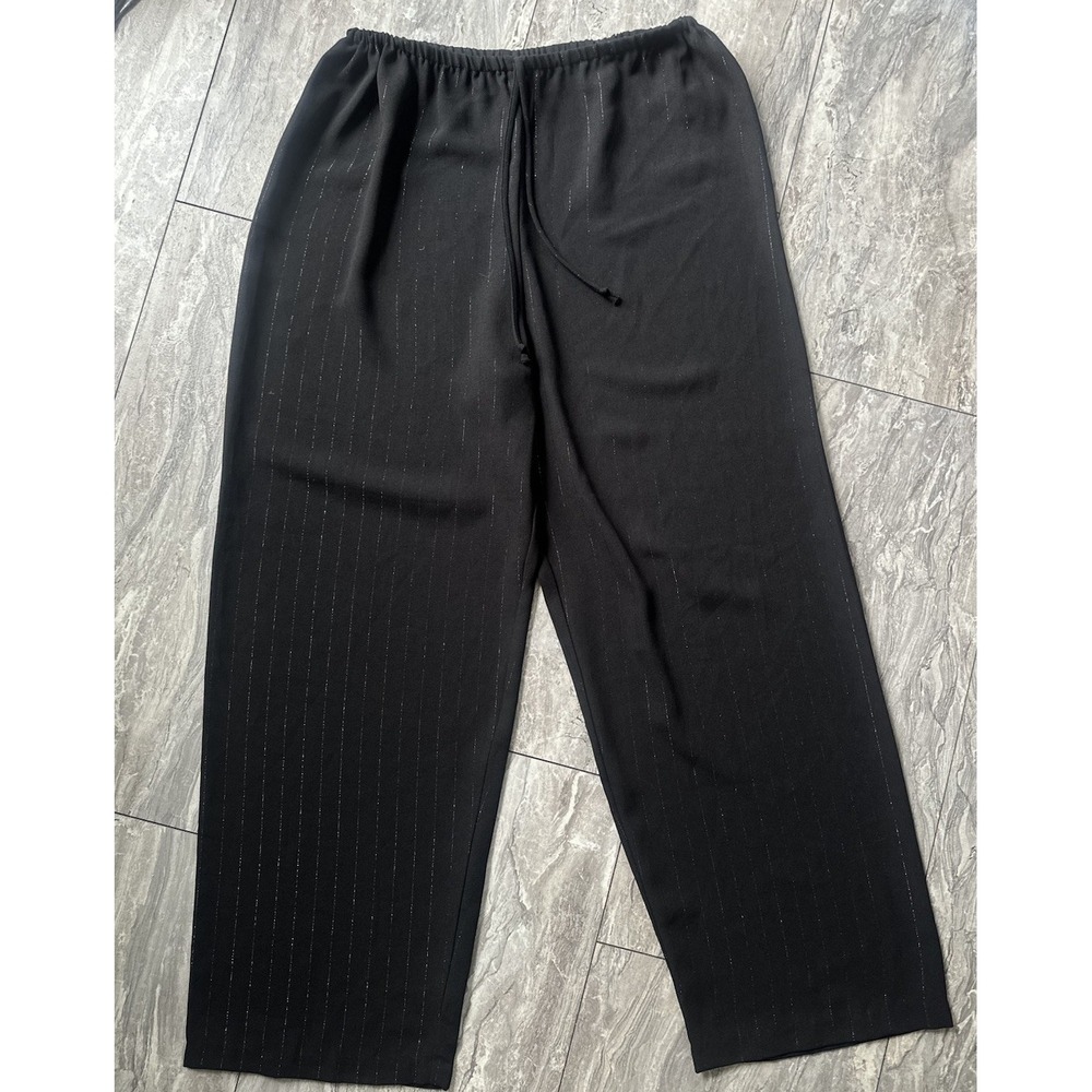 Vintage Wrapper Pants Women L Black Silver Pinstripe Pull On NWT Made USA